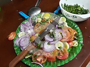 Indian food  .saladÃÂ is aÃÂ dishÃÂ consisting of mixed, mostly natural ingredients with at least one raw ingredient. photo